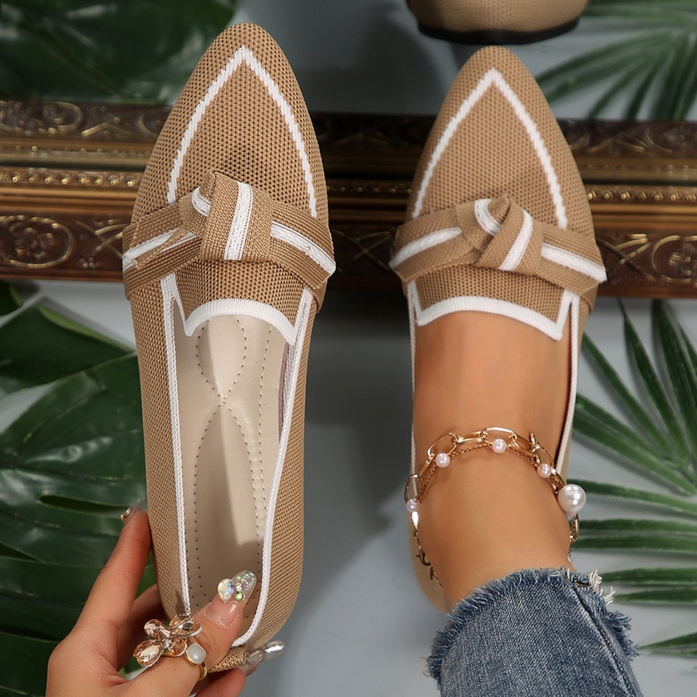 Elegant Tan Pointed Toe Flat Mesh Loafers for Women